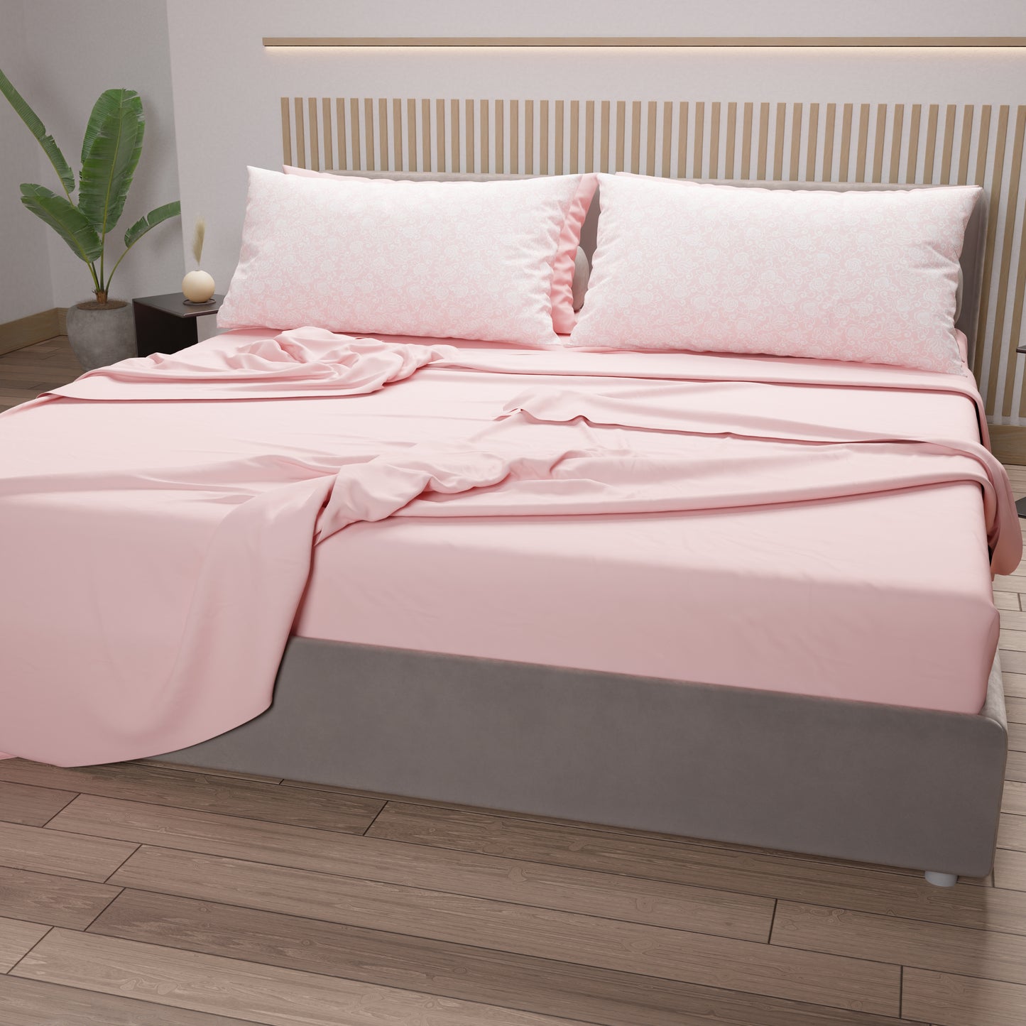 Lenzuola in Cotone, Completo Letto con Federe in Stampa Digitale Pizzo Rosa