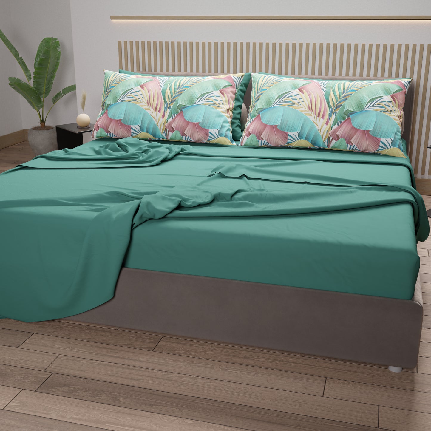 Cotton Sheets, Bed Set with Tropical Multicolor Digital Print Pillowcases