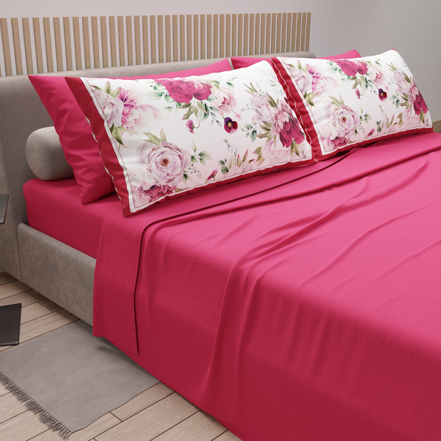 Lenzuola in Cotone, Completo Letto con Federe in Stampa Digitale Floreale 08
