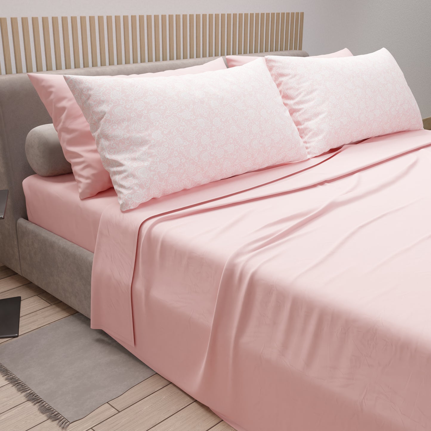Lenzuola in Cotone, Completo Letto con Federe in Stampa Digitale Pizzo Rosa