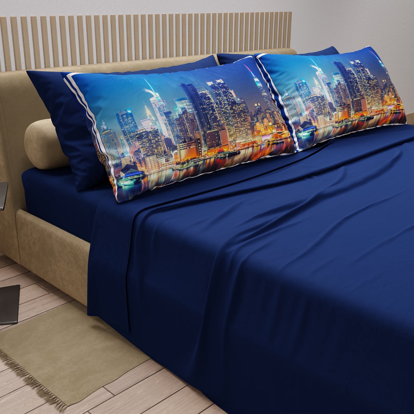 Draps en Coton, Parure de Lit avec Taies d'Oreiller en Impression Digitale Ville 02