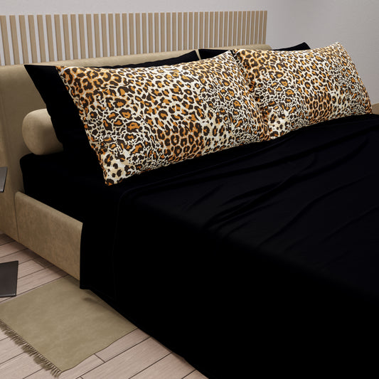 Draps en Coton, Parure de Lit avec Taies d'Oreiller en Impression Digitale Animalier Tacheté