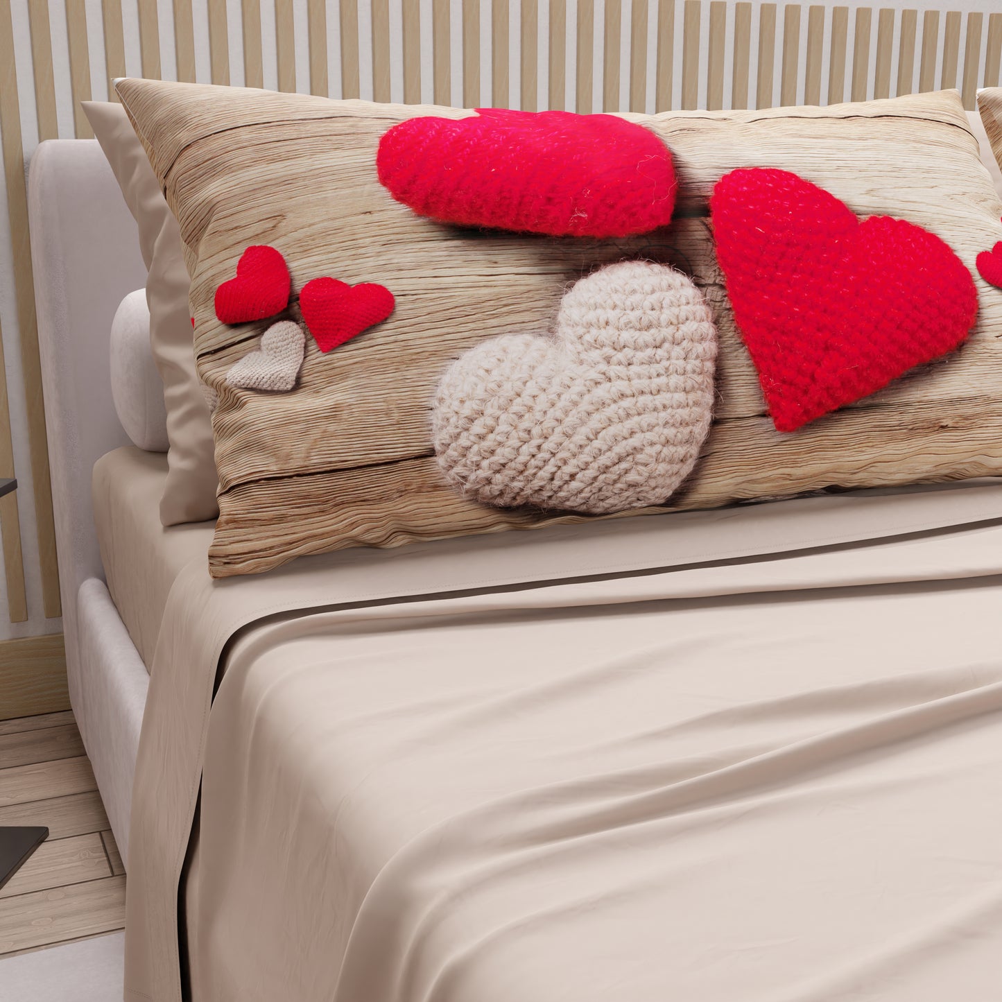 Cotton sheets, bed set with heart digital print pillowcases