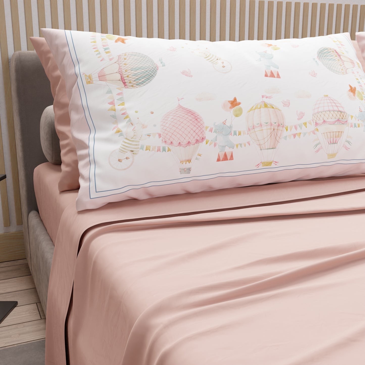 Cotton Sheets, Bed Set with Party Elephants Digital Print Pillowcases