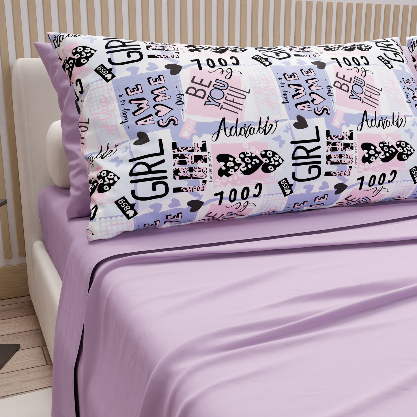 Lenzuola in Cotone, Completo Letto con Federe in Stampa Digitale Girl Cool