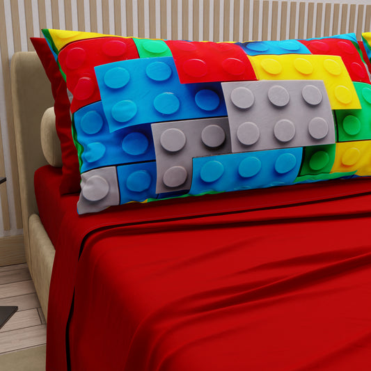 Lenzuola in Cotone, Completo Letto con Federe in Stampa Digitale Mattoncini