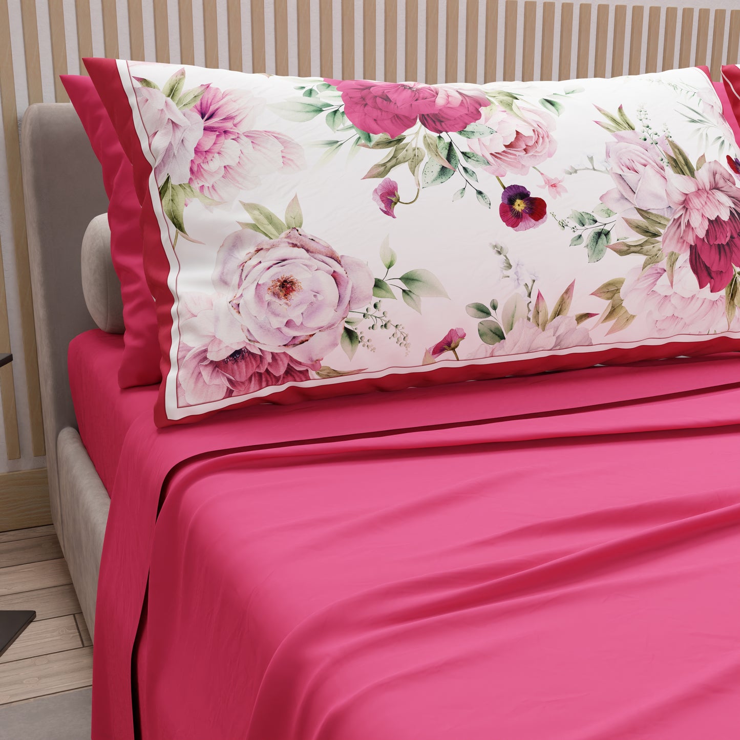 Lenzuola in Cotone, Completo Letto con Federe in Stampa Digitale Floreale 08