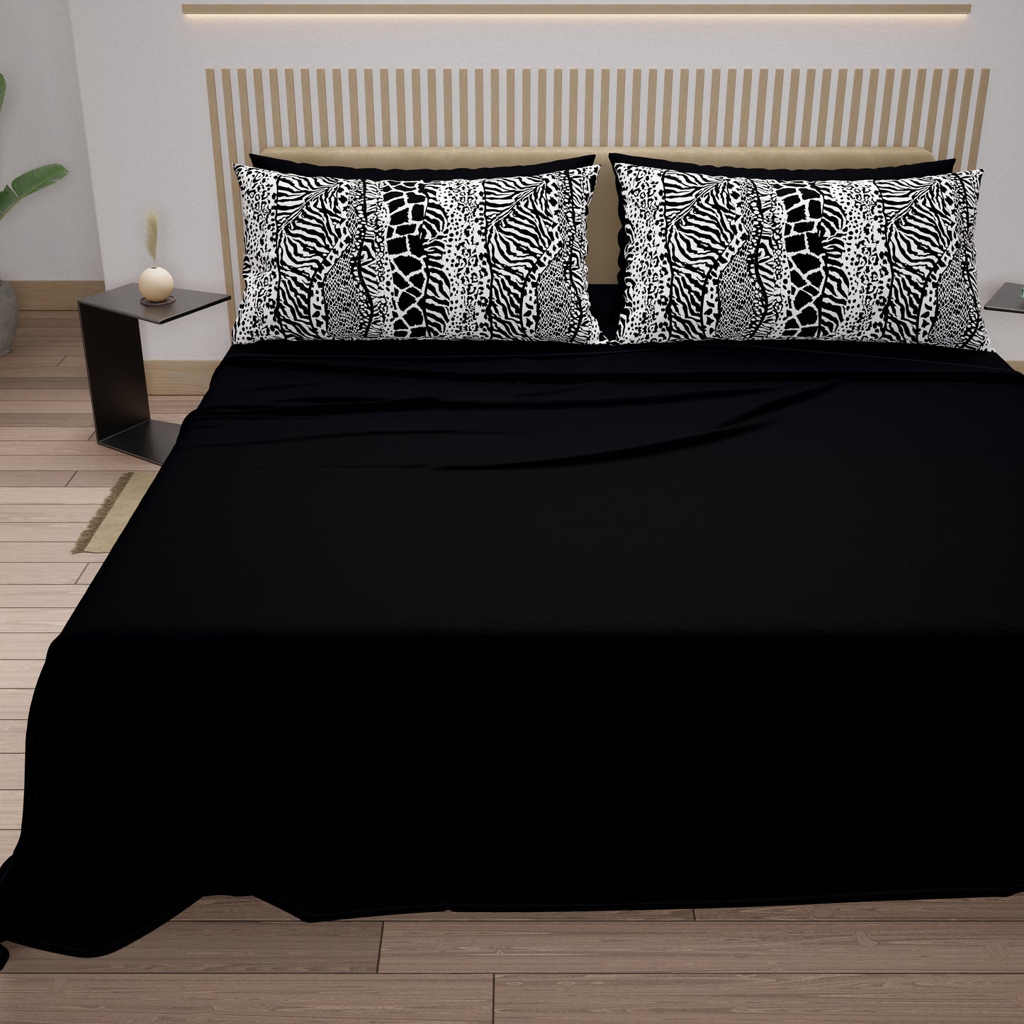 Draps en Coton, Parure de Lit avec Taies d'Oreiller en Impression Digitale Animalier Zébré