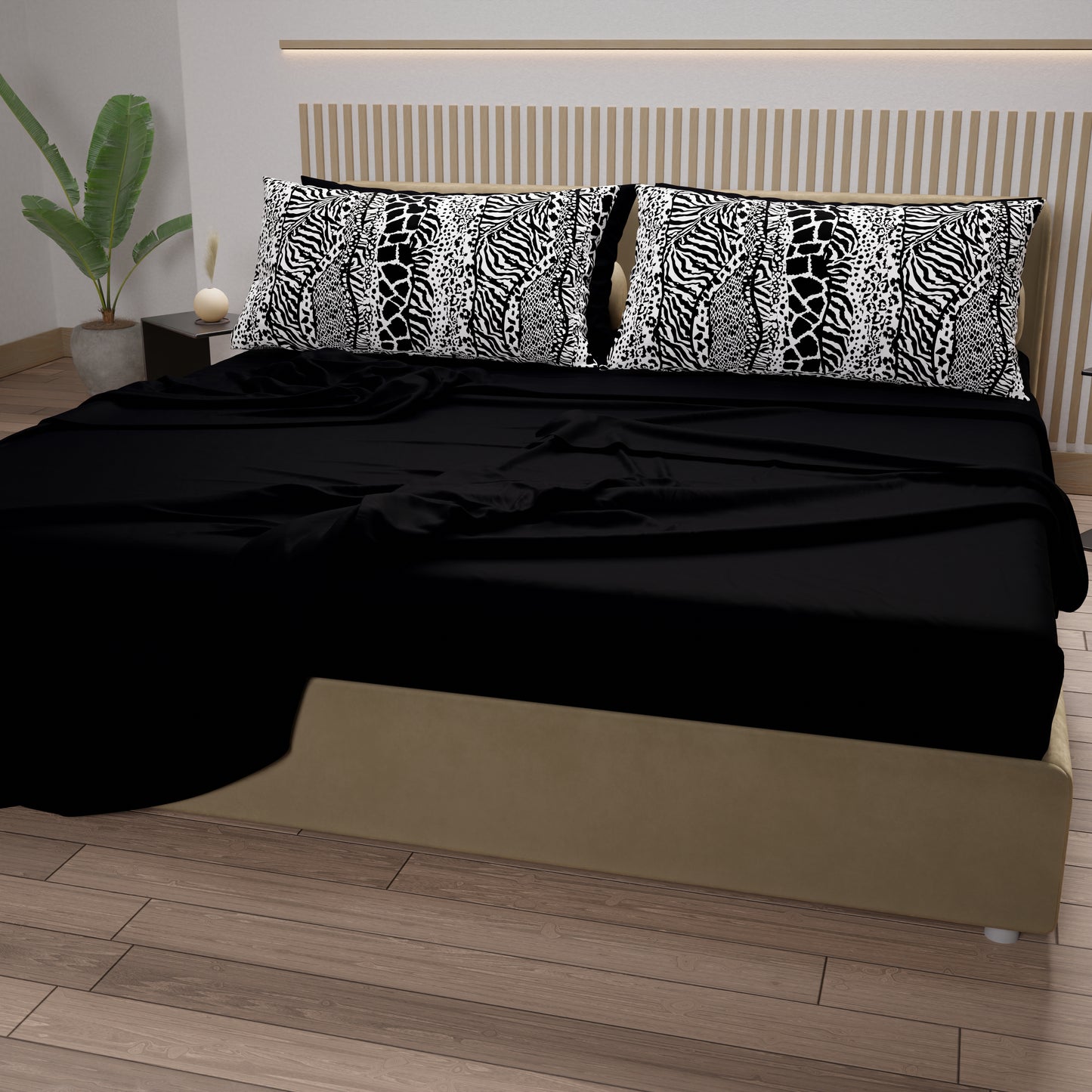 Draps en Coton, Parure de Lit avec Taies d'Oreiller en Impression Digitale Animalier Zébré