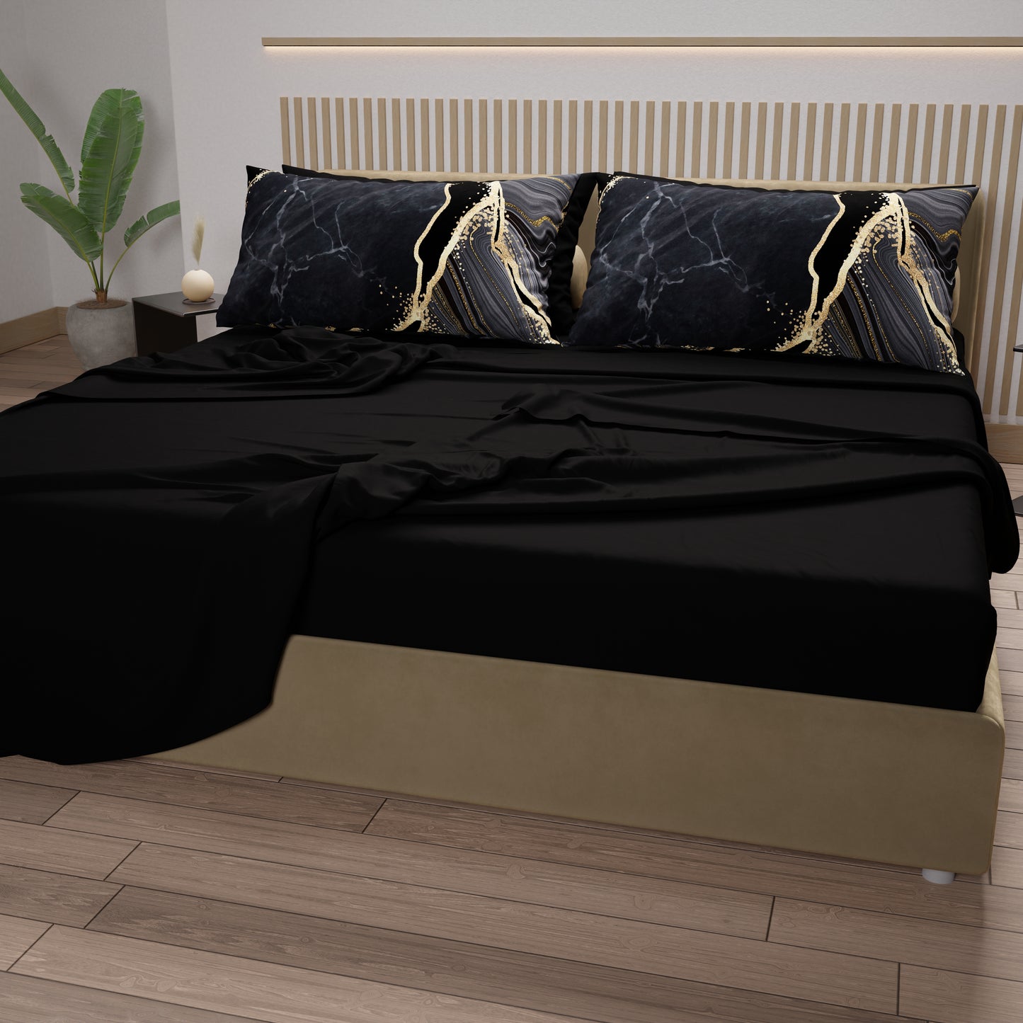 Cotton sheets, bed set with pillowcases in Marble 07 digital print