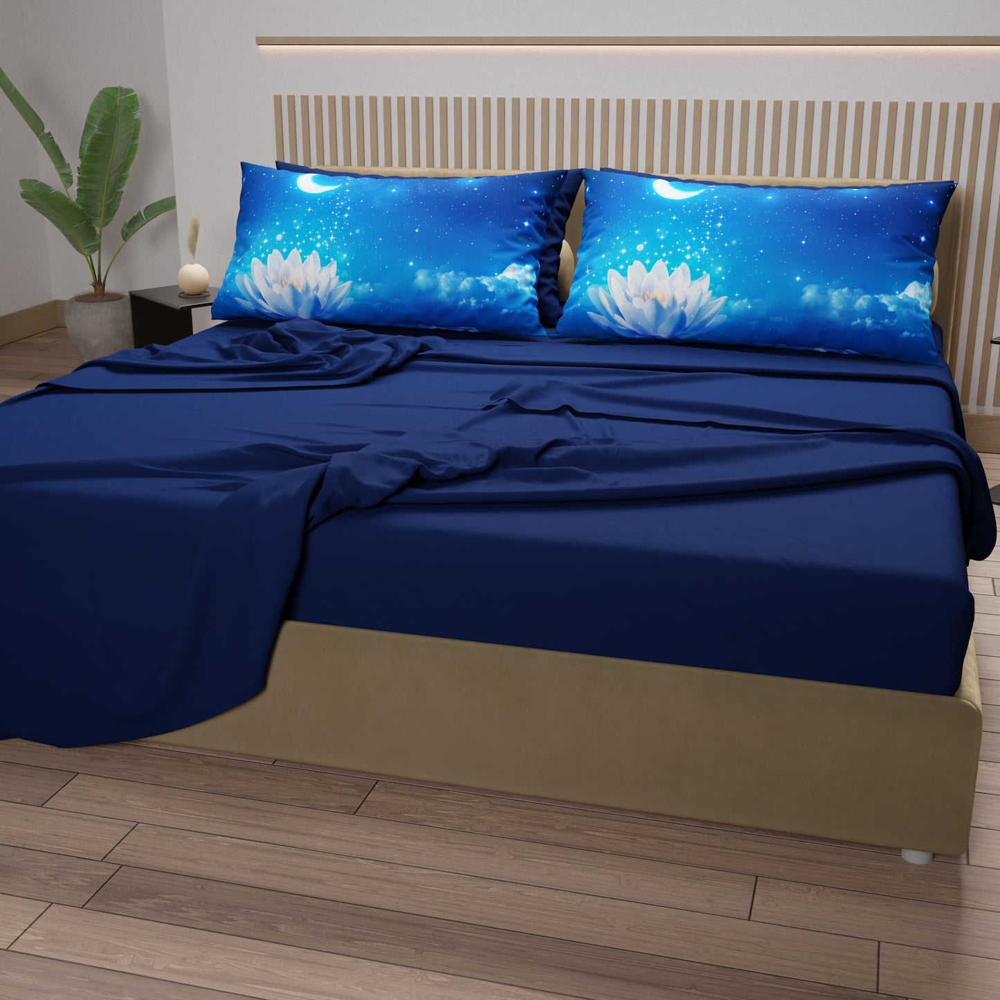 Cotton Sheets, Bed Set with Starry Night Digital Print Pillowcases