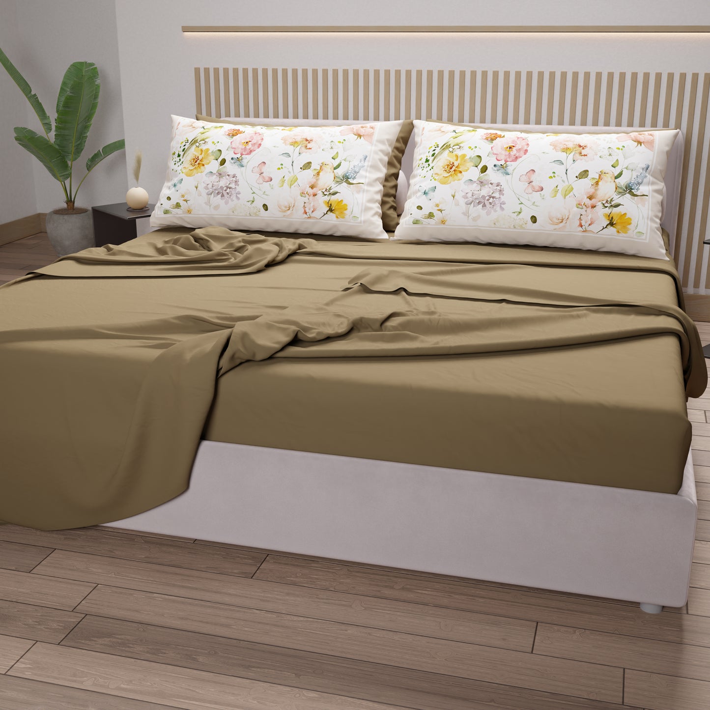 Draps en Coton, Parure de Lit avec Taies d'Oreiller en Impression Numérique Floral 06