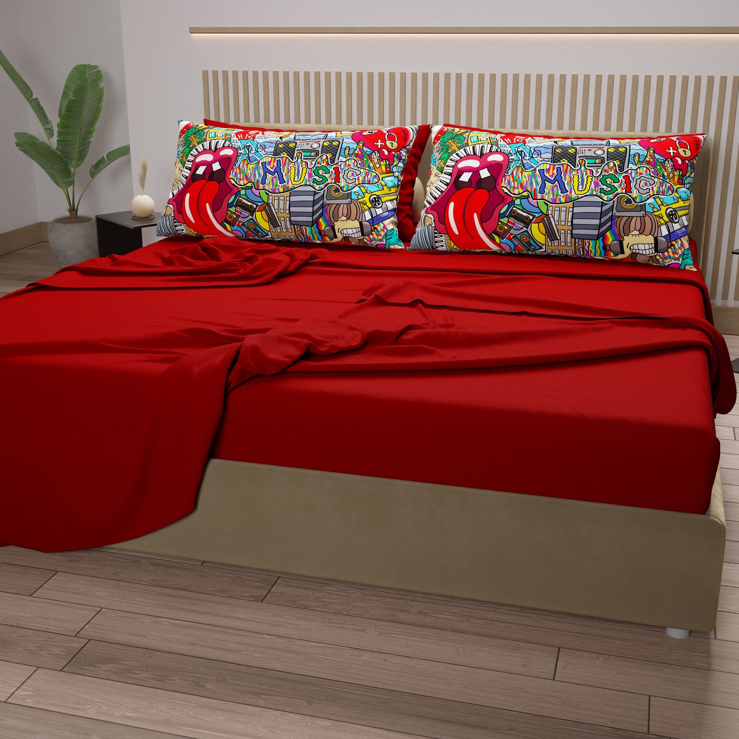 Lenzuola in Cotone, Completo Letto con Federe in Stampa Digitale Murales