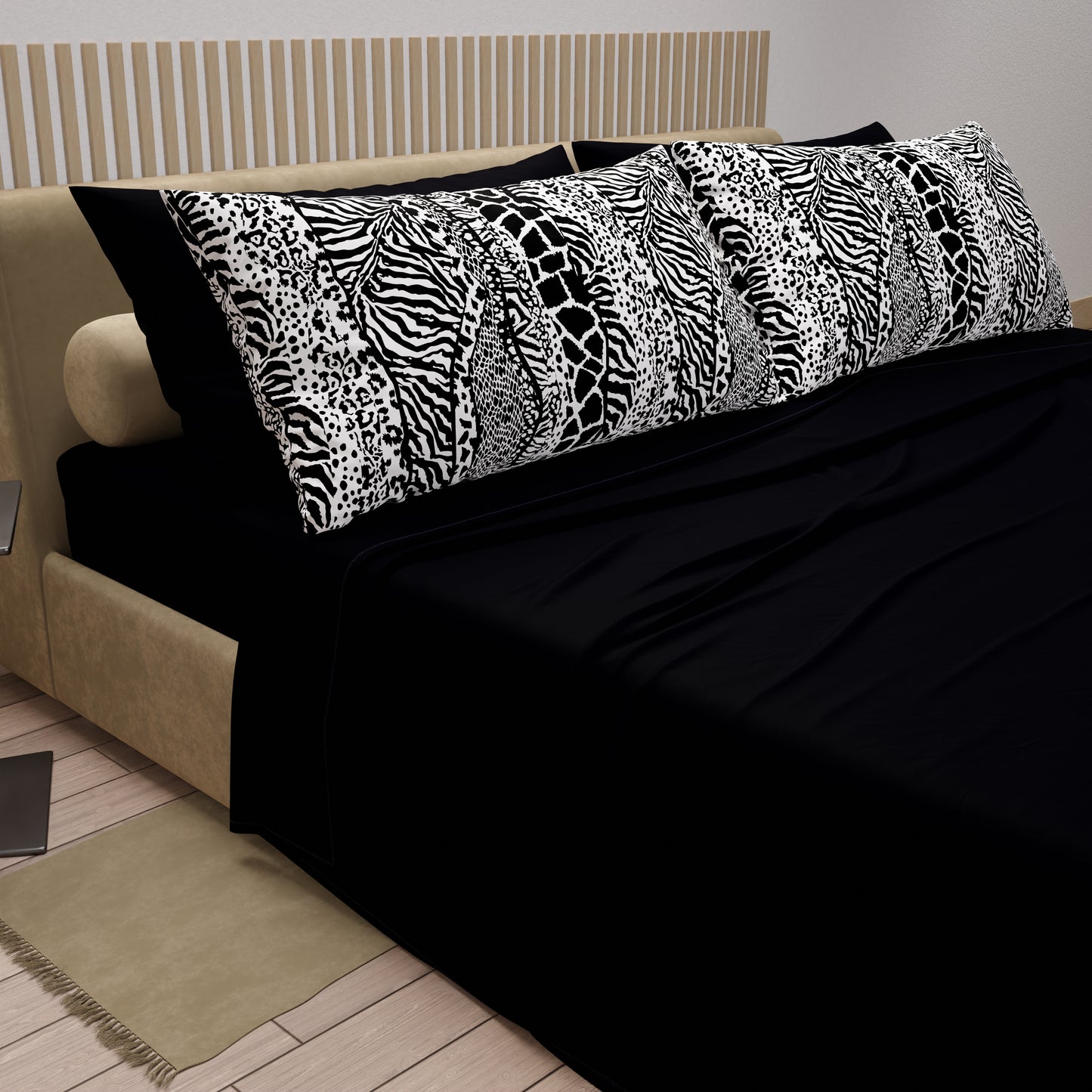 Draps en Coton, Parure de Lit avec Taies d'Oreiller en Impression Digitale Animalier Zébré