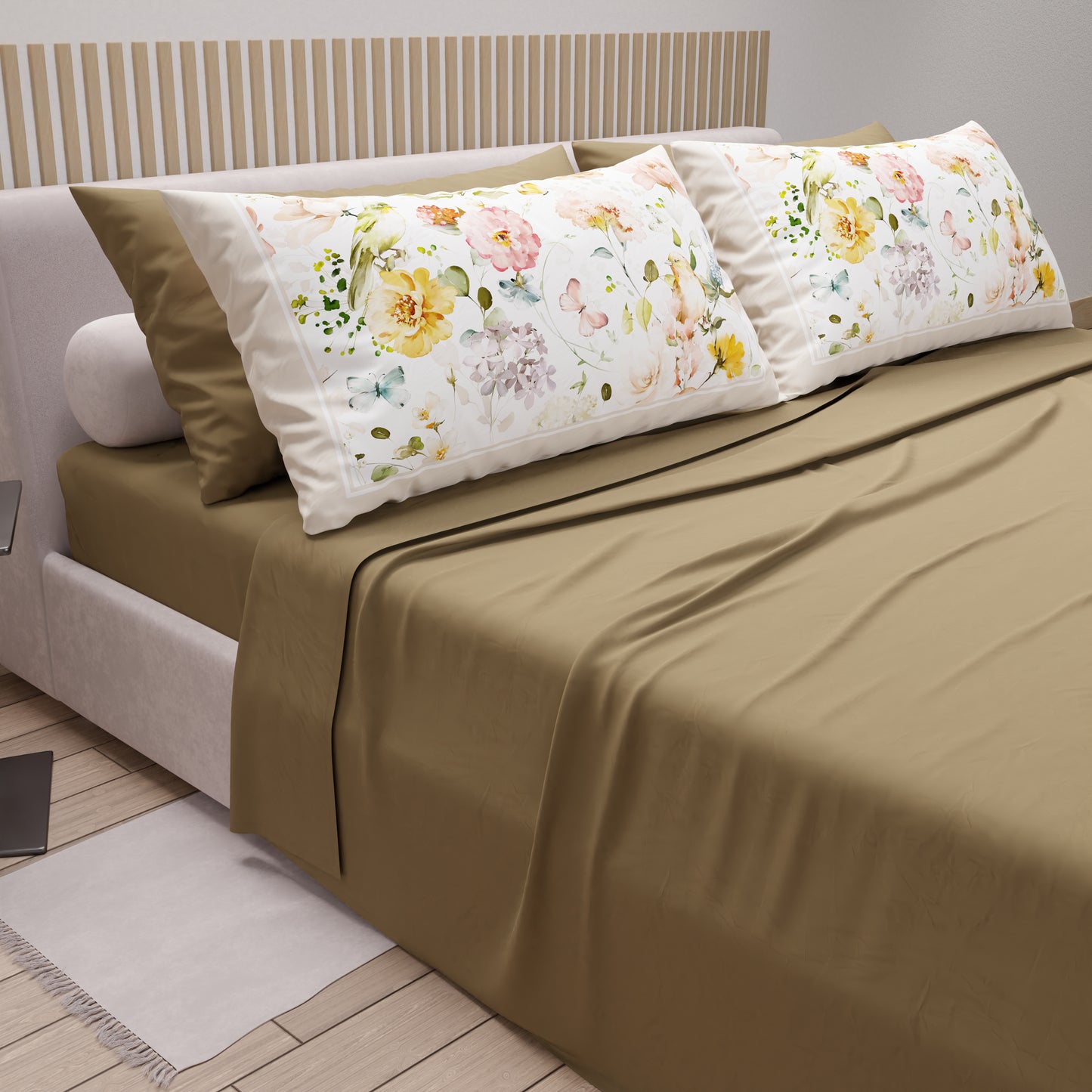 Draps en Coton, Parure de Lit avec Taies d'Oreiller en Impression Numérique Floral 06