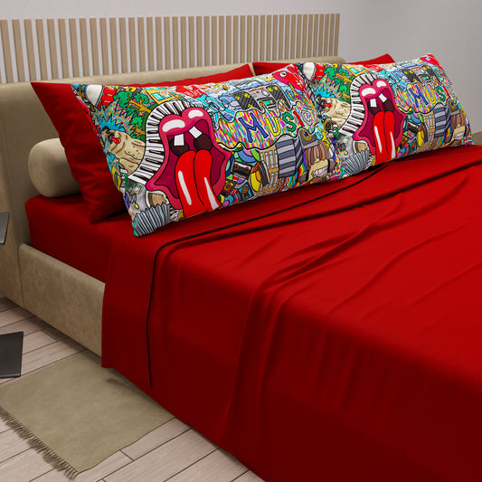 Draps en Coton, Parure de Lit avec Taies d'Oreiller en Impression Digitale Murales