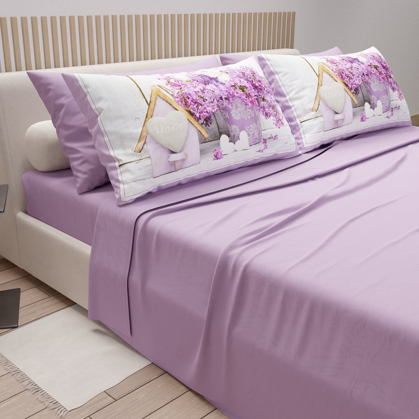 Cotton Sheets, Bed Set with Shabby Digital Print Pillowcases