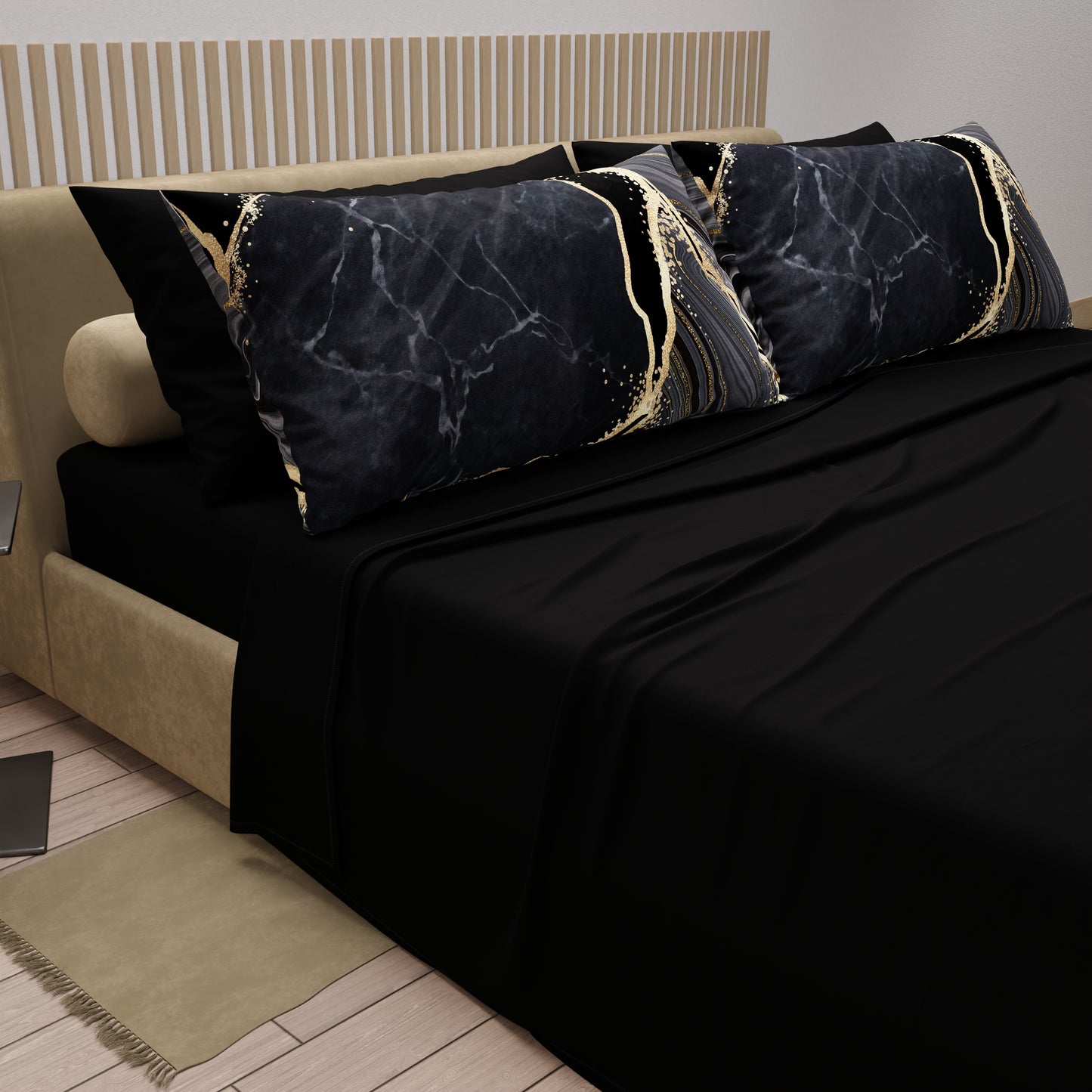 Cotton sheets, bed set with pillowcases in Marble 07 digital print