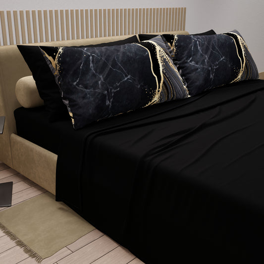 Lenzuola in Cotone, Completo Letto con Federe in Stampa Digitale Marble 07 Nero