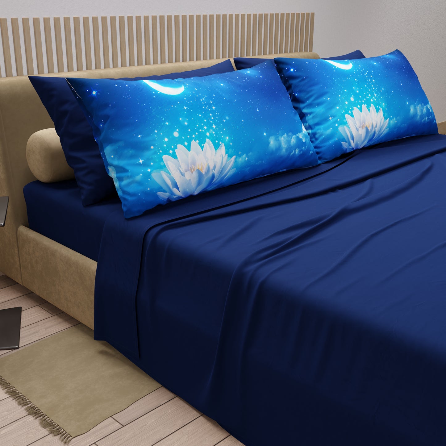 Cotton Sheets, Bed Set with Starry Night Digital Print Pillowcases