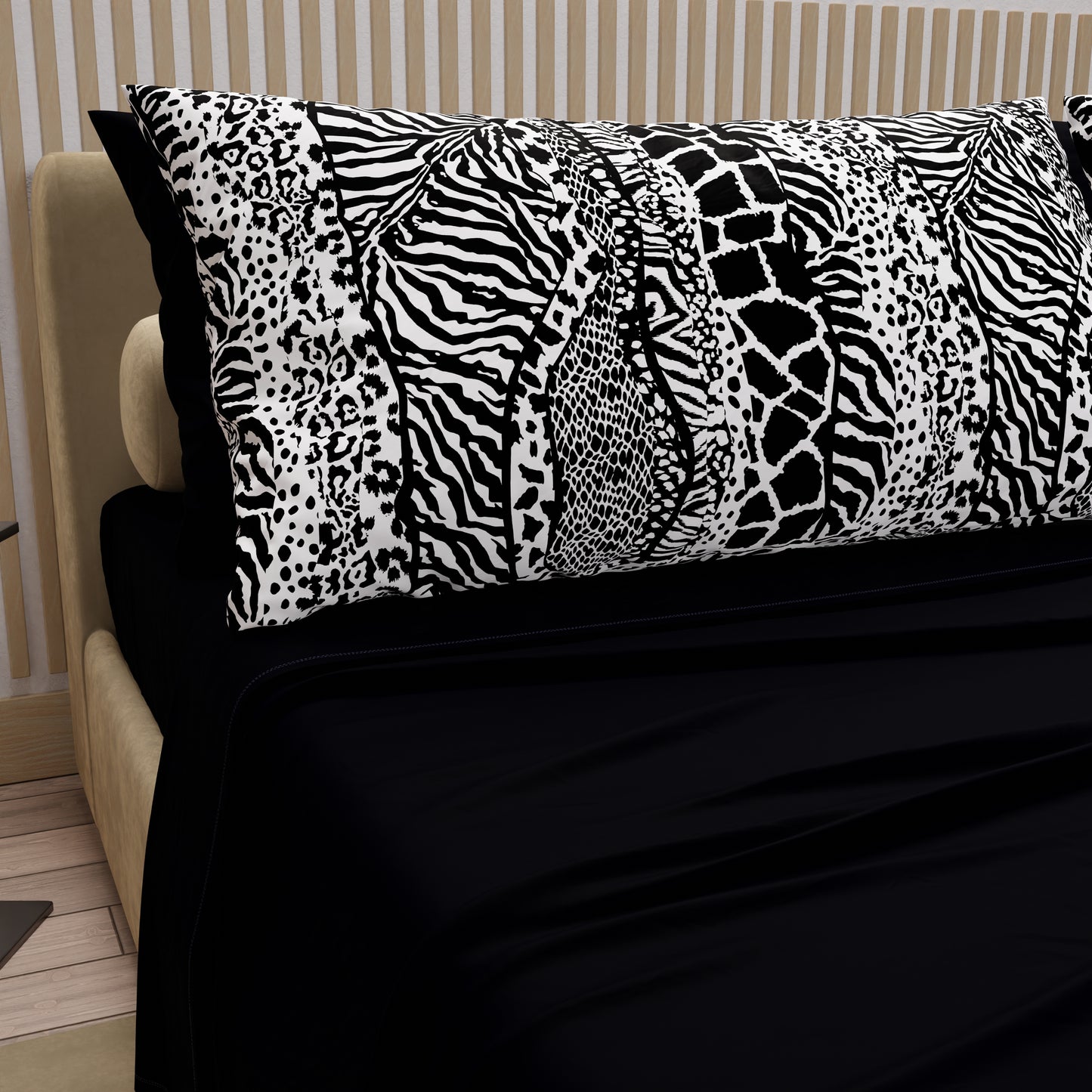 Draps en Coton, Parure de Lit avec Taies d'Oreiller en Impression Digitale Animalier Zébré