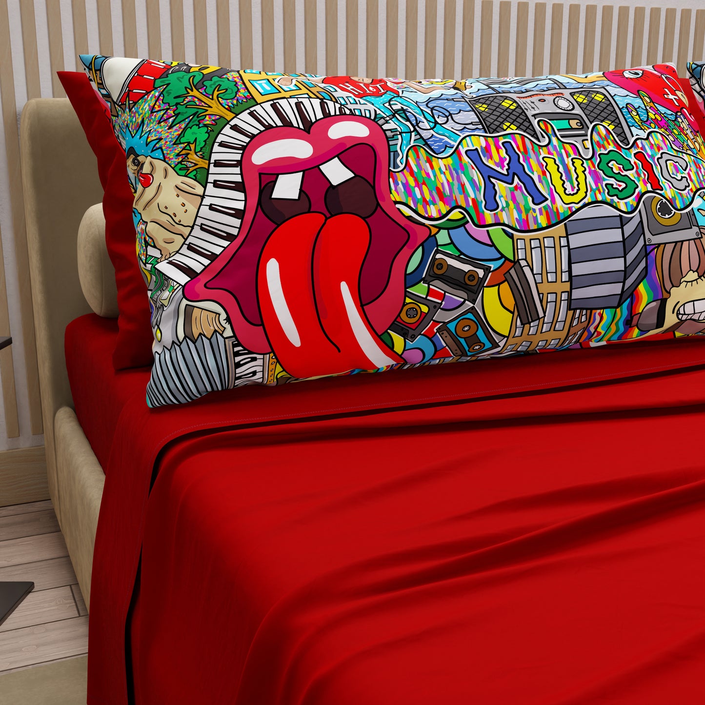 Lenzuola in Cotone, Completo Letto con Federe in Stampa Digitale Murales