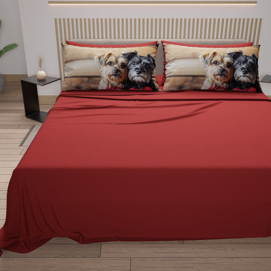 Draps Animaux en Coton, Parure de Lit avec Taies d'Oreiller en Impression Numérique Chien 19