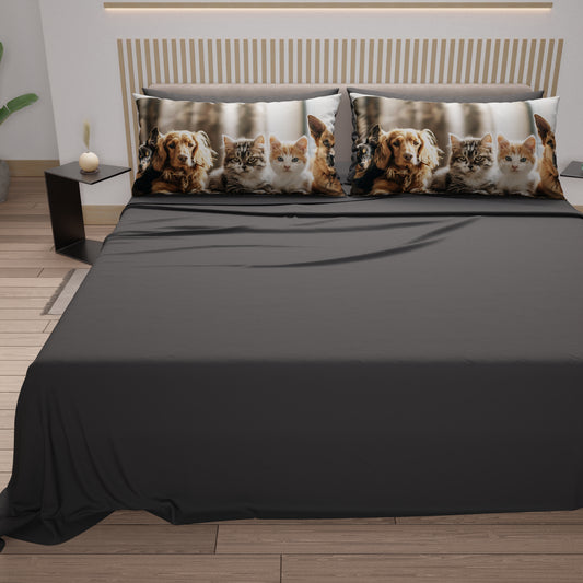 Draps Animaux en Coton, Parure de Lit avec Taies d'Oreiller en Impression Numérique Friends 08