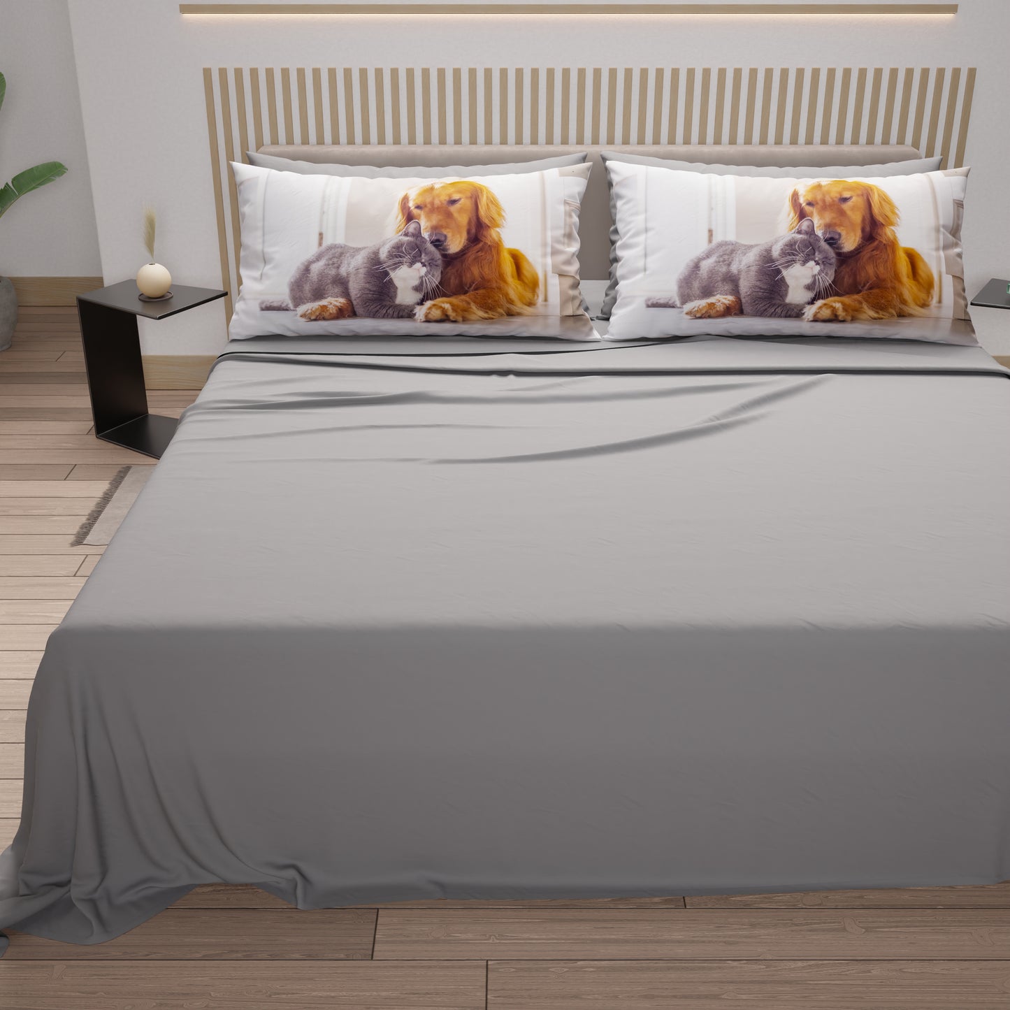 Draps Animaux en Coton, Parure de Lit avec Taies d'Oreiller en Impression Digitale Amis 01