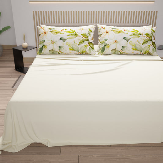 Draps en coton, parure de lit avec taies d'oreiller à impression numérique florale 112