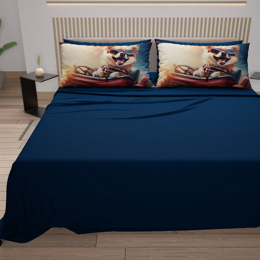 Draps Animaux en Coton, Parure de Lit avec Taies d'Oreiller en Impression Numérique Chien 22