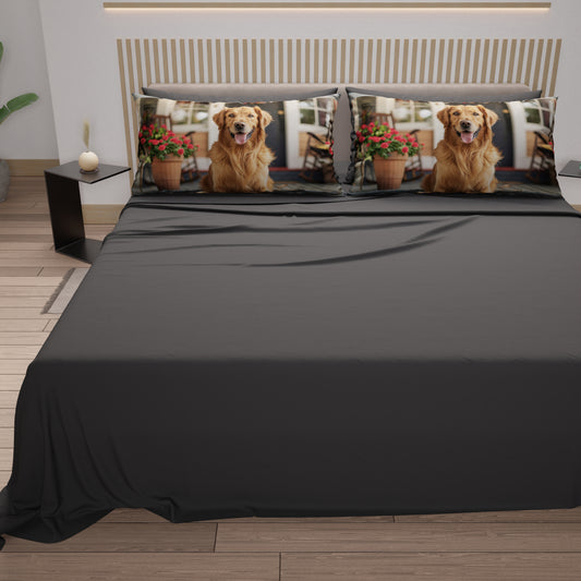Draps Animaux en Coton, Parure de Lit avec Taies d'Oreiller en Impression Numérique Dog 24