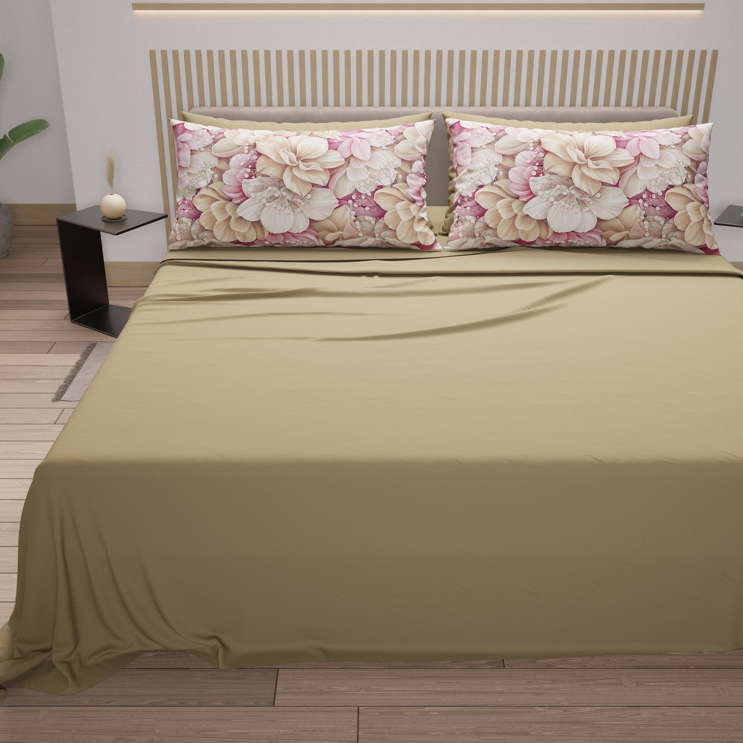 Draps en coton, parure de lit avec taies d'oreiller en impression digitale florale 104