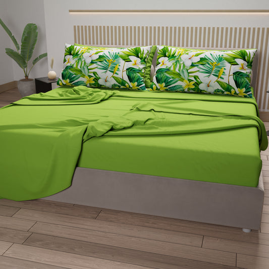 Draps en coton, parure de lit avec taies d'oreiller à impression numérique florale 115