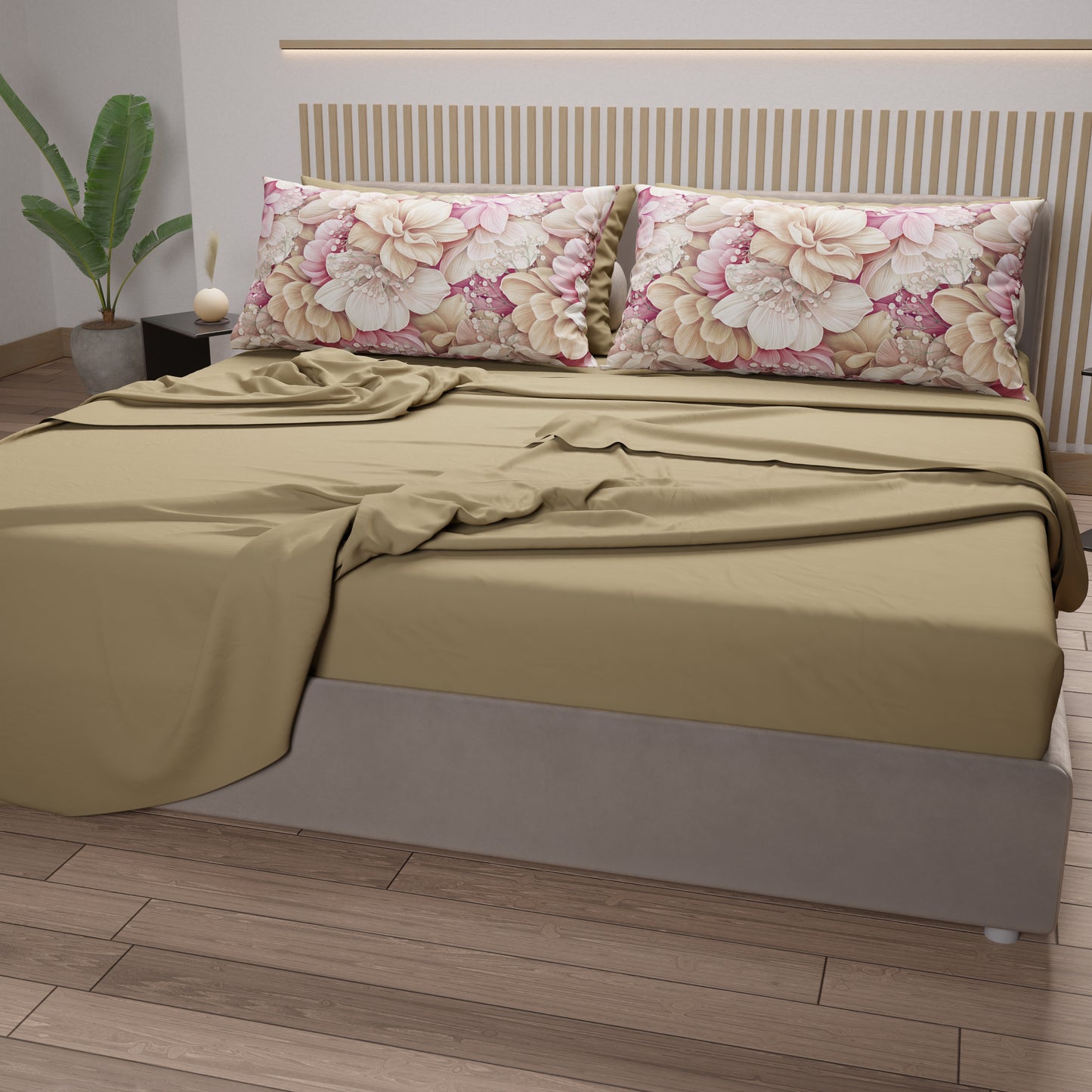 Draps en coton, parure de lit avec taies d'oreiller en impression digitale florale 104