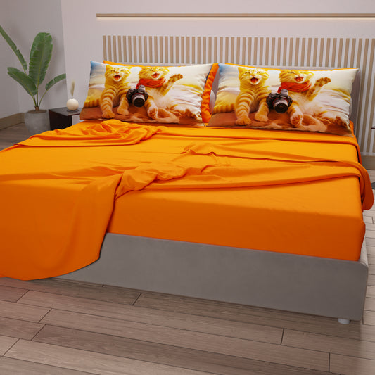 Lenzuola Animali in Cotone, Completo Letto con Federe in Stampa Digitale  Cats 01