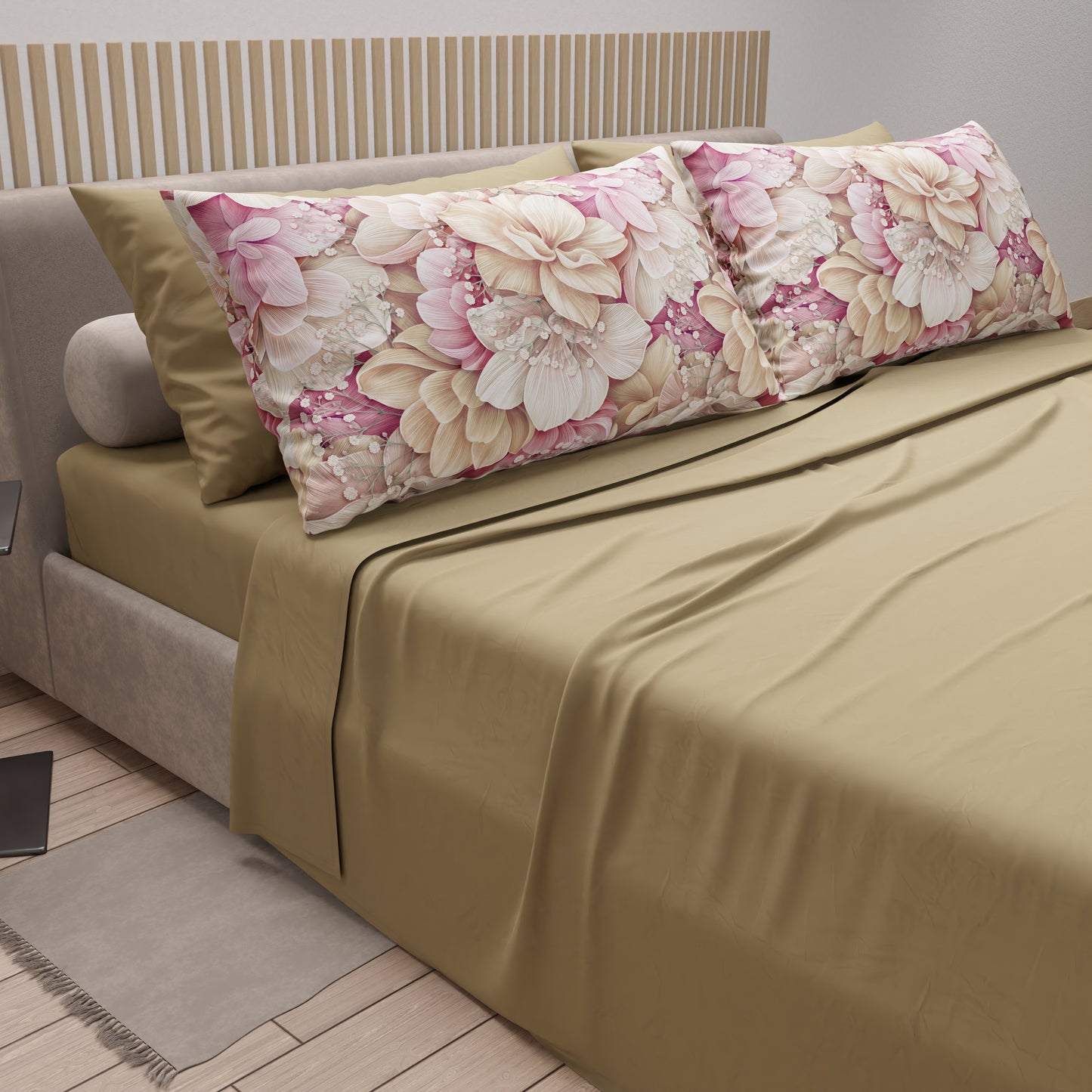 Draps en coton, parure de lit avec taies d'oreiller en impression digitale florale 104