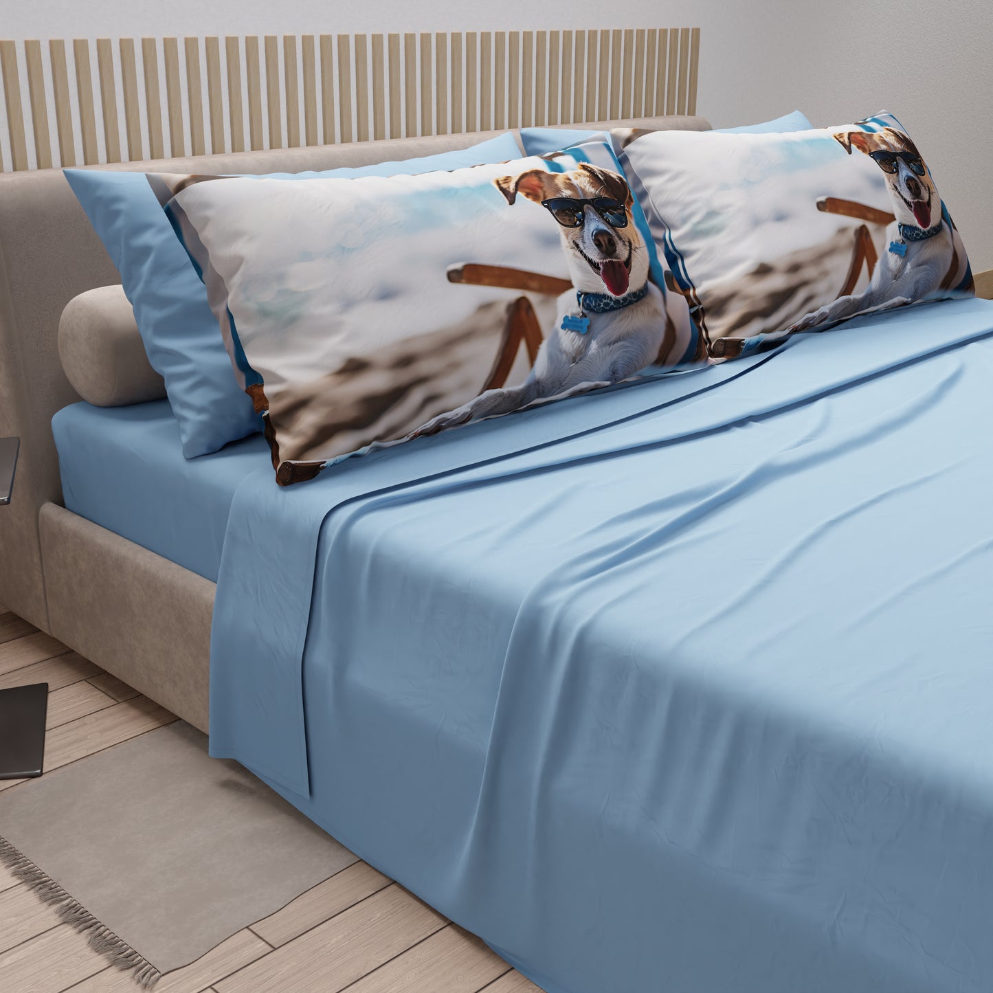 Draps Animaux en Coton, Parure de Lit avec Taies d'Oreiller en Impression Numérique Chien 03