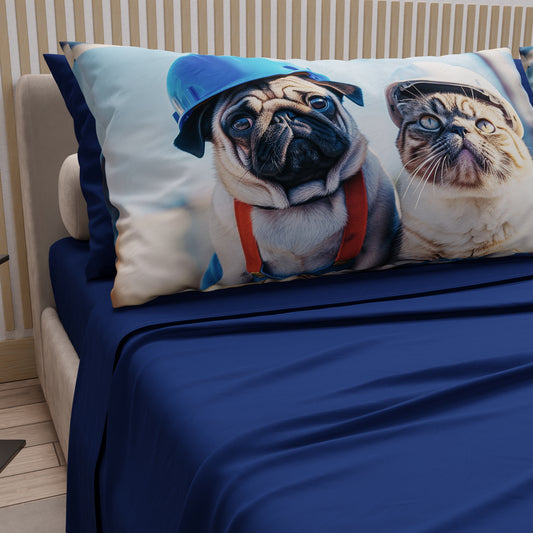 Draps Animaux en Coton, Parure de Lit avec Taies d'Oreiller en Impression Numérique Chien 18