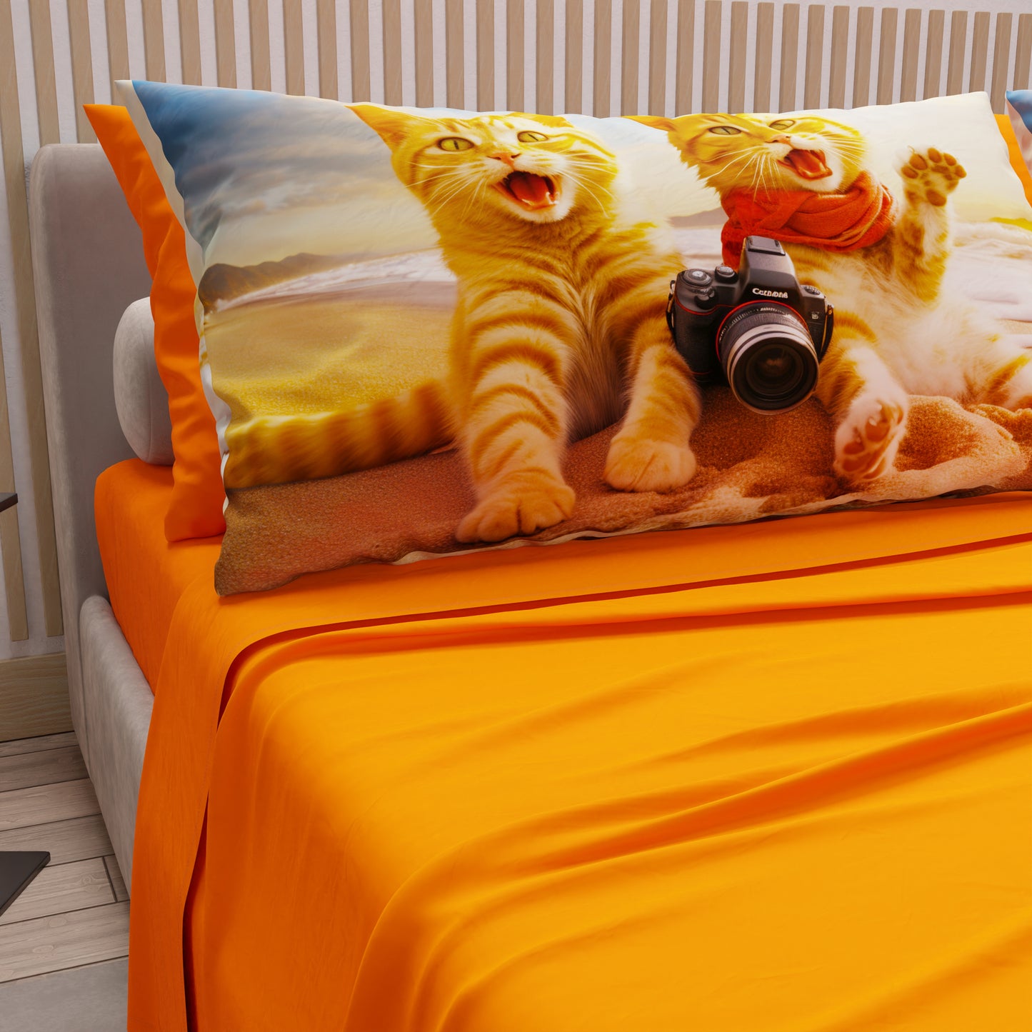 Draps Animaux en Coton, Parure de Lit avec Taies d'Oreiller en Impression Digitale Chats 01
