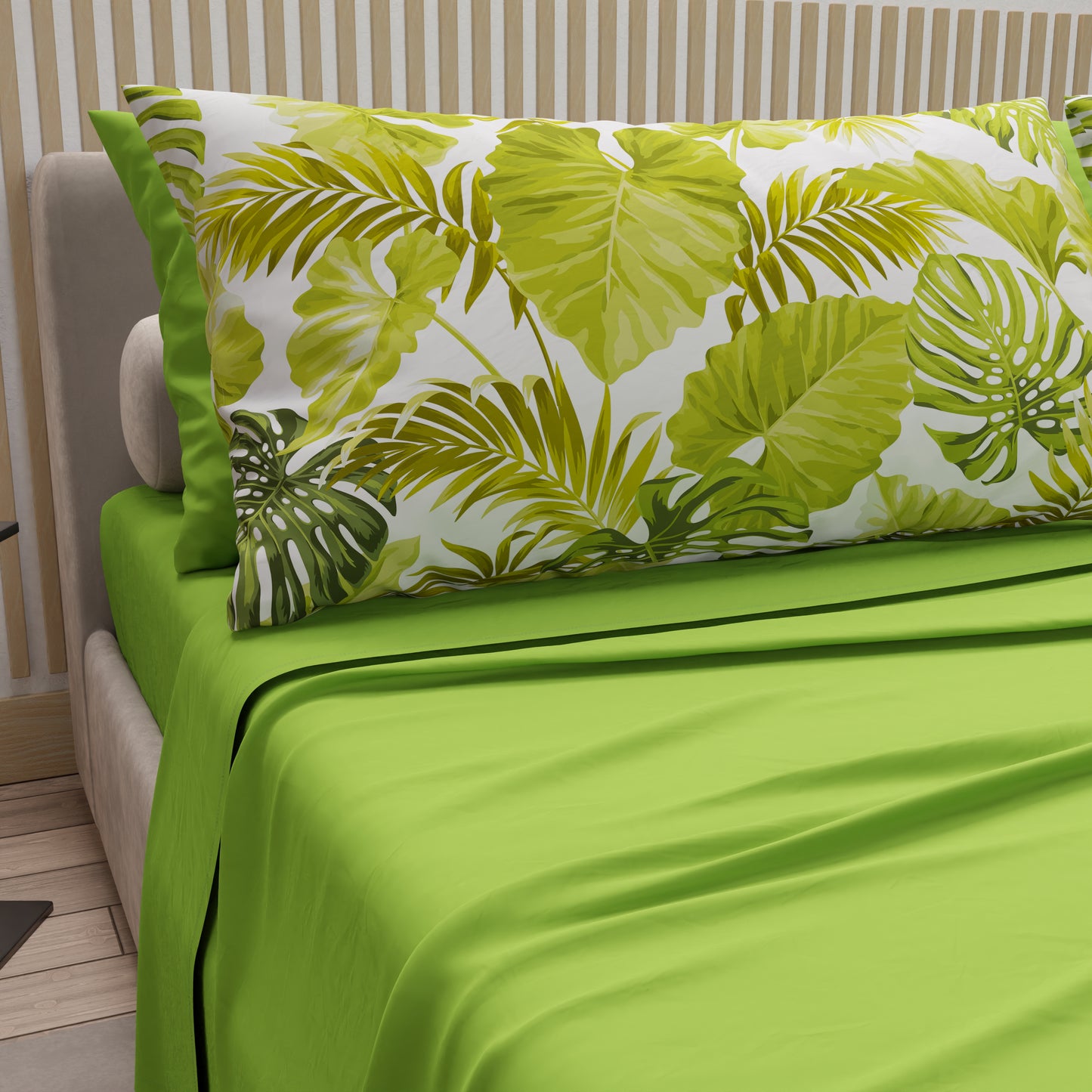 Draps en coton, parure de lit avec taies d'oreiller à impression numérique tropicale 105