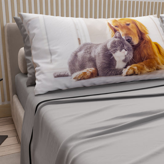Draps Animaux en Coton, Parure de Lit avec Taies d'Oreiller en Impression Digitale Amis 01