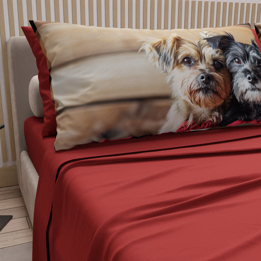 Draps Animaux en Coton, Parure de Lit avec Taies d'Oreiller en Impression Numérique Chien 19