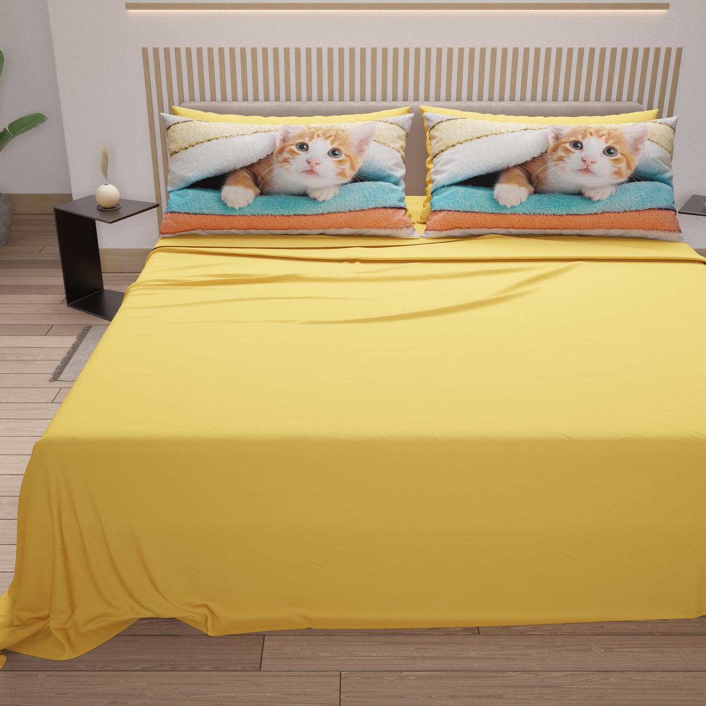 Draps Animaux en Coton, Parure de Lit avec Taies d'Oreiller en Impression Numérique Chats 05