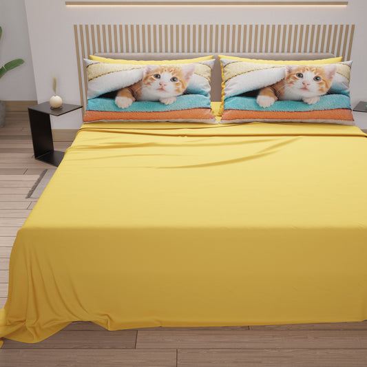 Draps Animaux en Coton, Parure de Lit avec Taies d'Oreiller en Impression Numérique Chats 05
