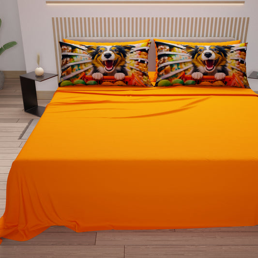 Draps Animaux en Coton, Parure de Lit avec Taies d'Oreiller en Impression Digitale Chiens 07