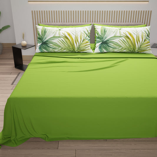 Draps en Coton, Parure de Lit avec Taies d'Oreiller en Impression Digitale Tropical 106