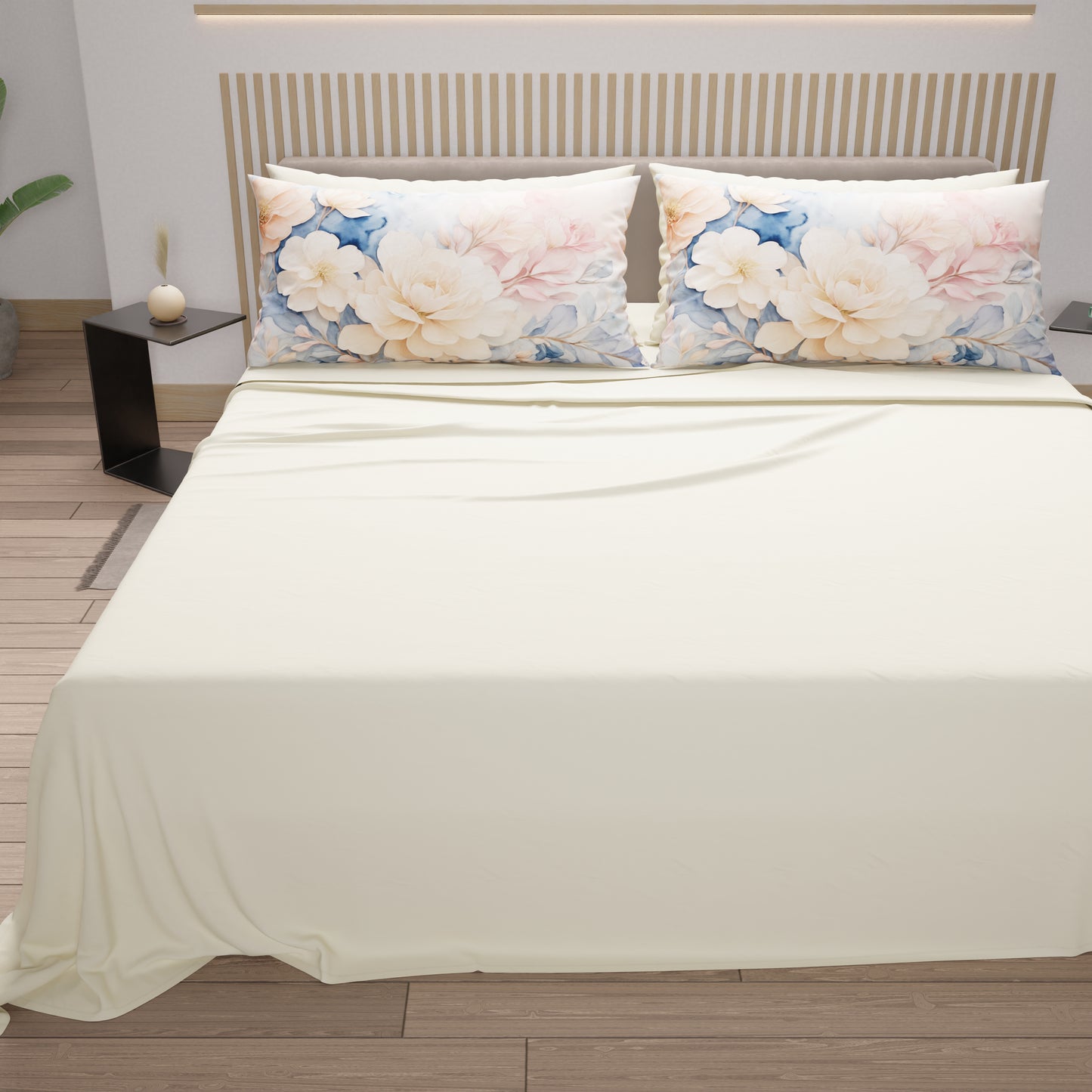 Draps en coton, parure de lit avec taies d'oreiller à impression numérique florale 113