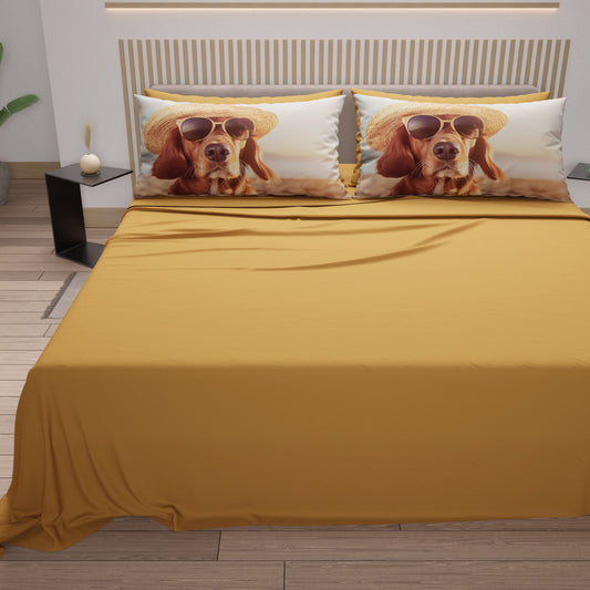 Draps Animaux en Coton, Parure de Lit avec Taies d'Oreiller en Impression Digitale Chiens 05
