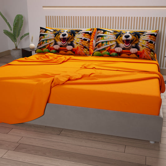 Draps Animaux en Coton, Parure de Lit avec Taies d'Oreiller en Impression Digitale Chiens 07